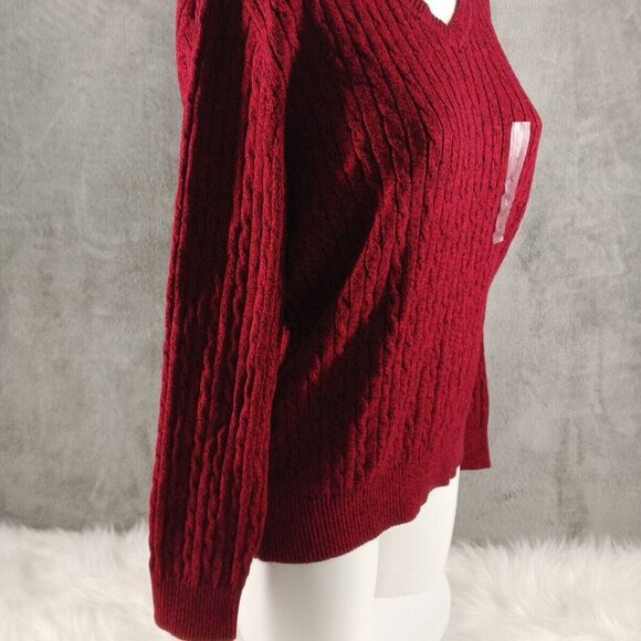 NWT KAREN SCOTT Christmas Sweater LARGE(12-14) Red Cable Knit V-neck Cotton 100% - Picture 6 of 12
